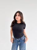 Black Round Neck Short Sleeve Basic Top