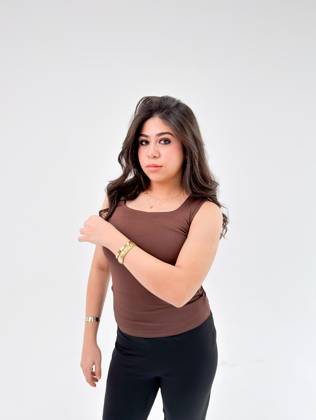 Square Neck Basic Tank Top - Full Double Layer