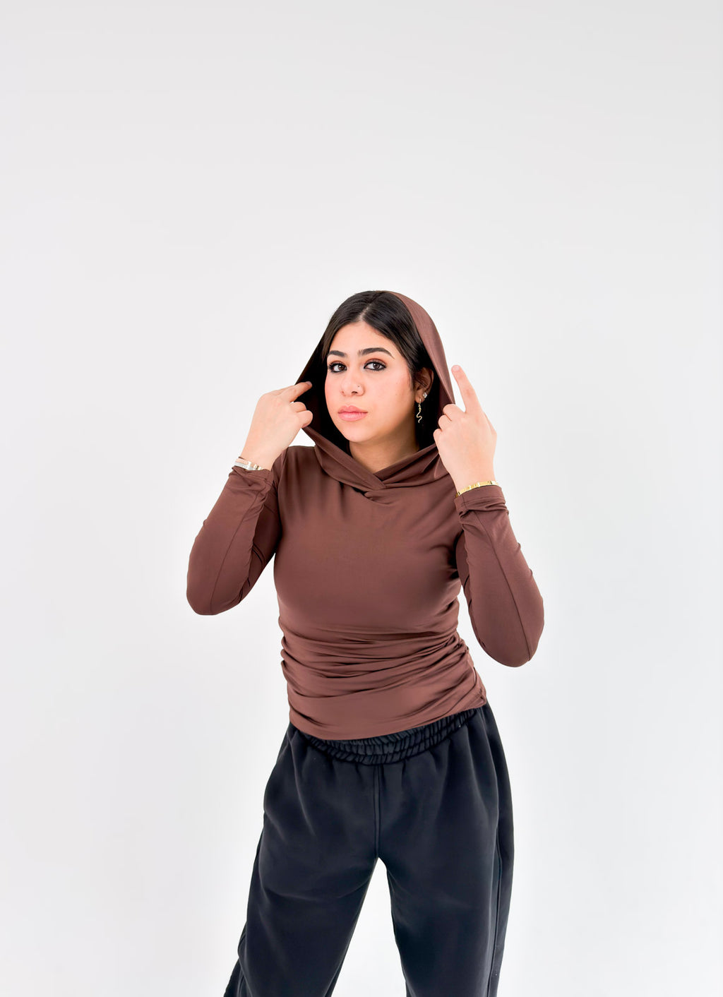 Brown Modest Chic Hoodie Top