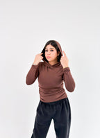 Brown Modest Chic Hoodie Top