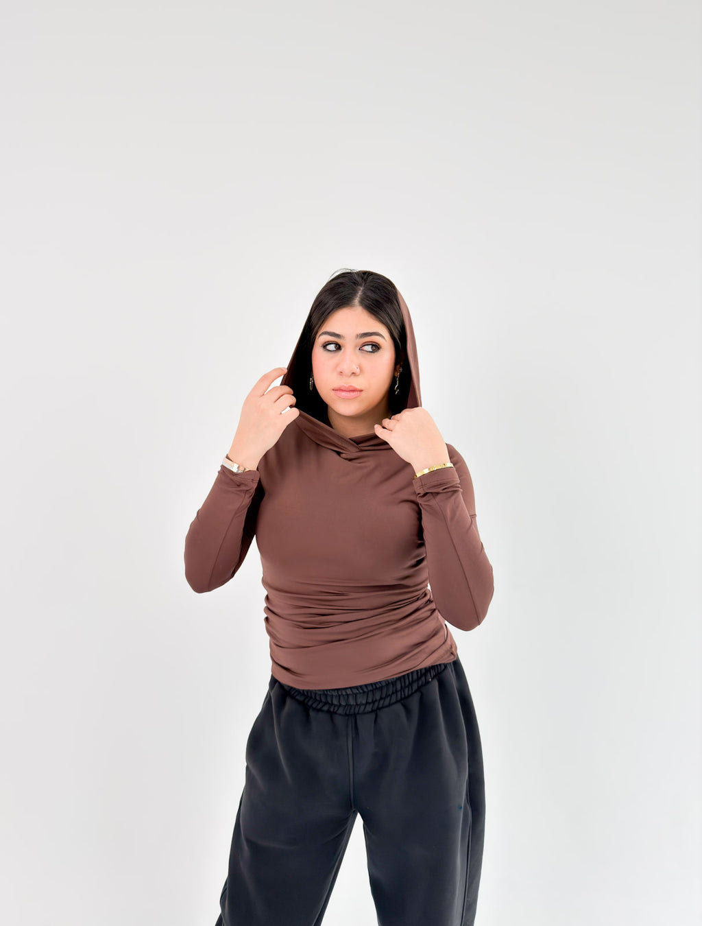 Brown Modest Chic Hoodie Top